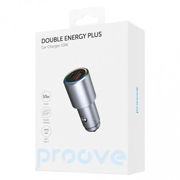 Автомобильное зарядное устройство Proove Double Energy Plus 53W (USB + Type-C) - Фото 2 Автомобильное зарядное устройство Proove Double Energy Plus 53W (USB + Type-C) - изображение 2