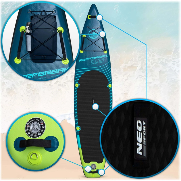 Надувна SUP дошка Neo Sport Reefbreak 350 x 81 x 15 см з веслом, насосом і сумкою для зберігання 170300 (5903890626945) - зображення 4