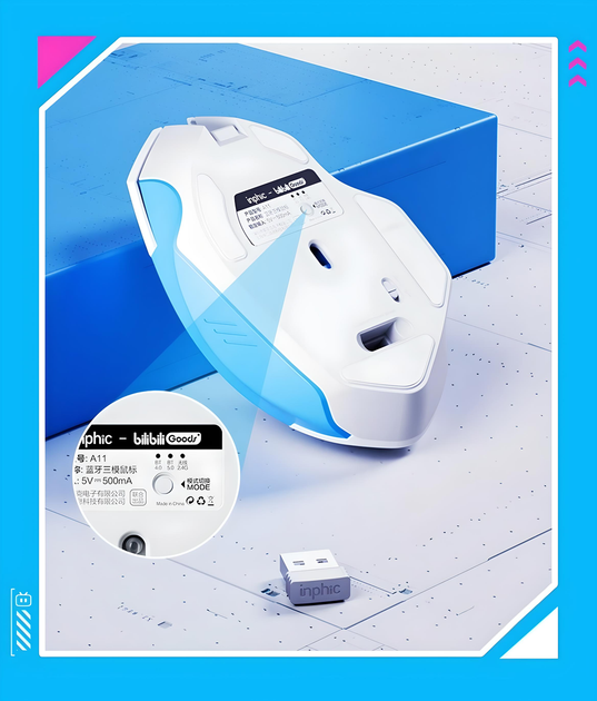 Мышь беспроводная INPHIC A11 с подключением Bluetooth + USB2.4G, аккумулятором и 2400 DPI, blue - изображение 6