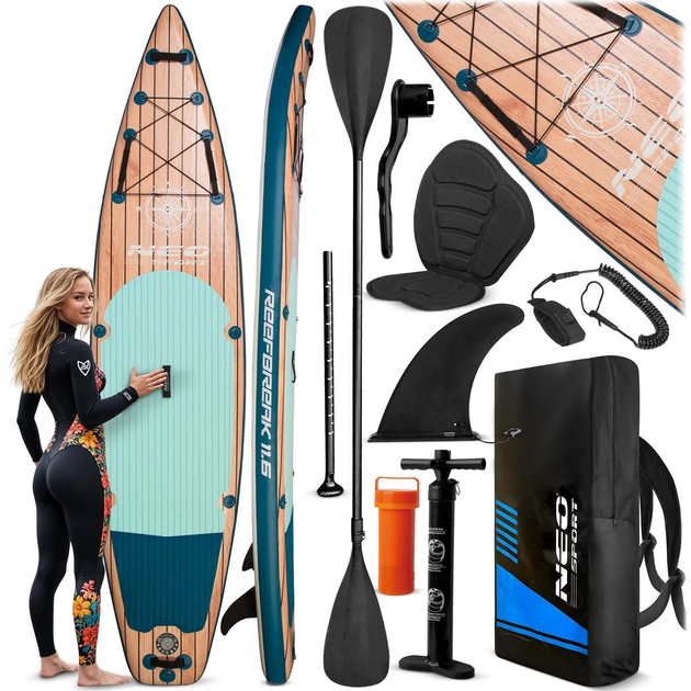 Nadmuchiwana deska SUP Neo Sport Reefbreak 350 x 81 x 15 cm z wiosłem, pompką i torbą do przechowywania 170304 (5903890626983) - obraz 7