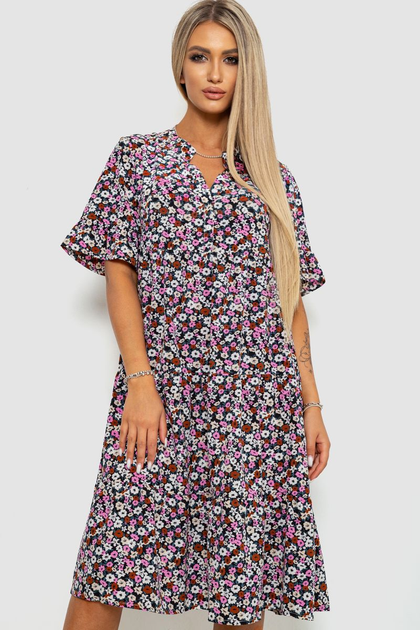 Плаття з квітковим принтом, колір чорно-рожевий 6XL/7XL - зображення 1