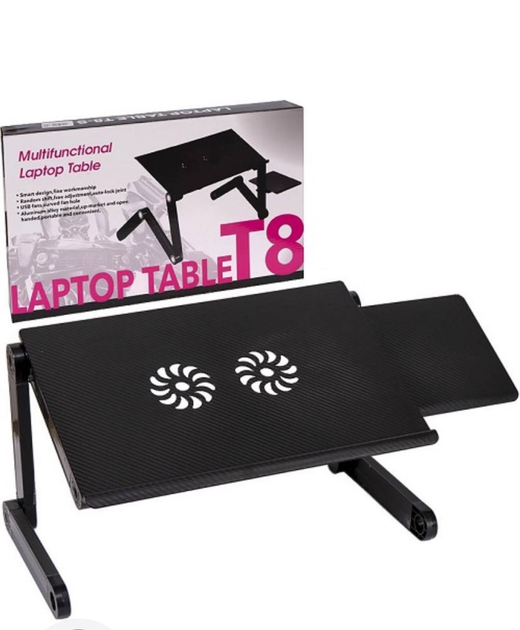 Столик трансформер для ноутбука Laptop Table T8 портативная подставка с вентилятором Чорний 1SIZE (999916) - Фото 2 Столик трансформер для ноутбука Laptop Table T8 портативная подставка с вентилятором Чорний 1SIZE (999916) - изображение 2