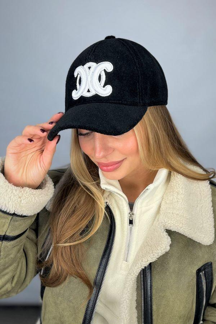Бейсболка з пальтової діагоналі з вишивкою Braxton "Lace" чорний + білий (6099)