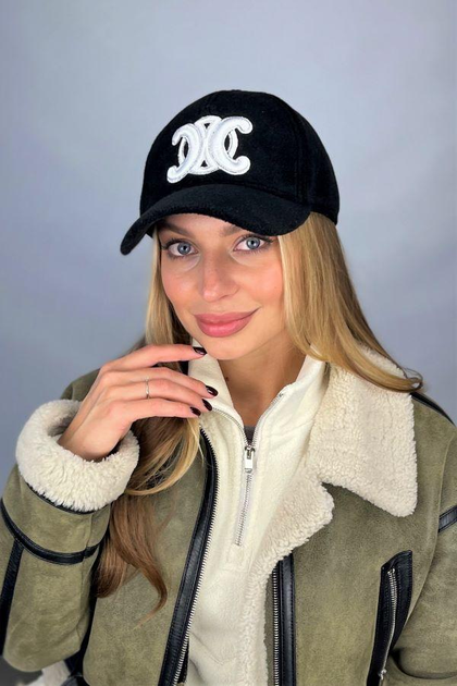 Бейсболка з пальтової діагоналі з вишивкою Braxton "Lace" чорний + білий (6099)