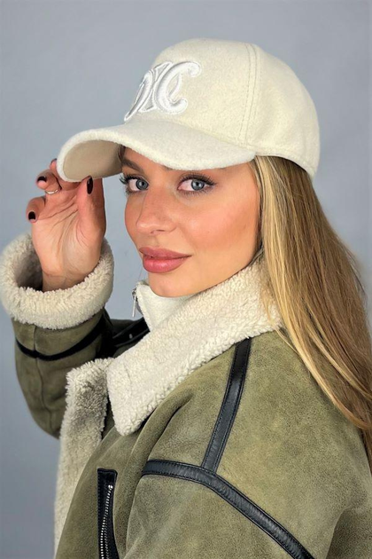 Бейсболка з пальтової діагоналі з вишивкою Braxton "Lace" бежевий + білий (6099)