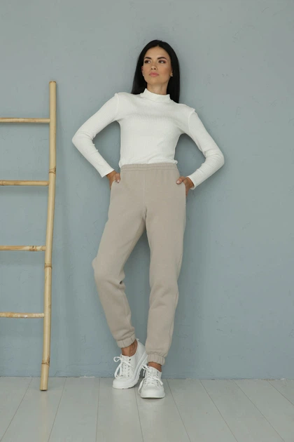 Спортивные флисовые штаны L-XL. Бежевый - Фото 6 Спортивные флисовые штаны L-XL. Бежевый - изображение 6