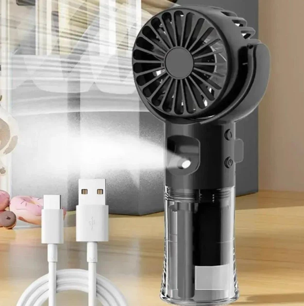 Портативний ручний акумулятурний міні вентилятор Mini Fan XSFS-4254 з розпилювачем води та регулюванням кута нахилу чорний - зображення 2