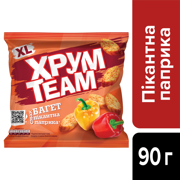 Упаковка сухариков ХрумTeam Багет со вкусом пикантной паприки 90 г x 24 шт (2.16 кг) (4823063129770) - изображение 4