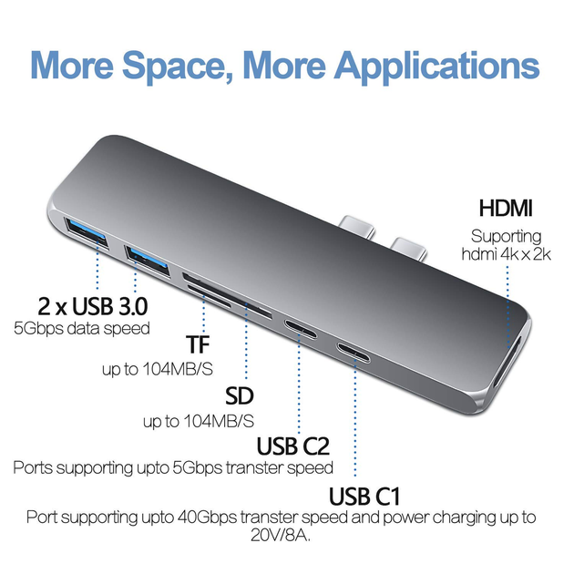 Адаптер перехідник HUB 7 до 1 MacBook Pro Type C USB 3.0 - зображення 2