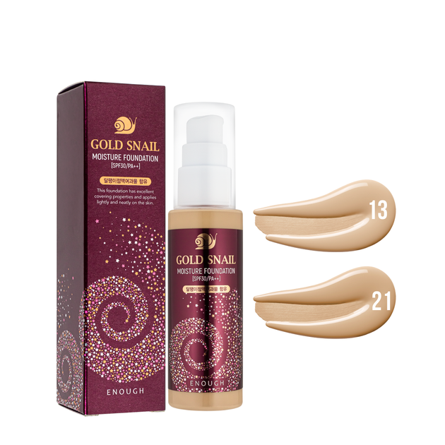 Тональная основа Enough Gold Snail SPF 30 увлажняющая с муцином улитки 100 мл, № 21 Бежевый - Фото 3 Тональная основа Enough Gold Snail SPF 30 увлажняющая с муцином улитки 100 мл, № 21 Бежевый - изображение 3