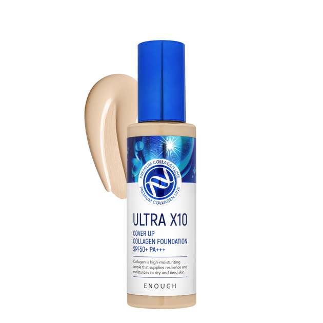 Тональна основа для обличчя Enough Ultra X10 Cover Up Collagen 100 мл № 13 Світло-бежева - Фото 2 Тональна основа для обличчя Enough Ultra X10 Cover Up Collagen 100 мл № 13 Світло-бежева - зображення 2