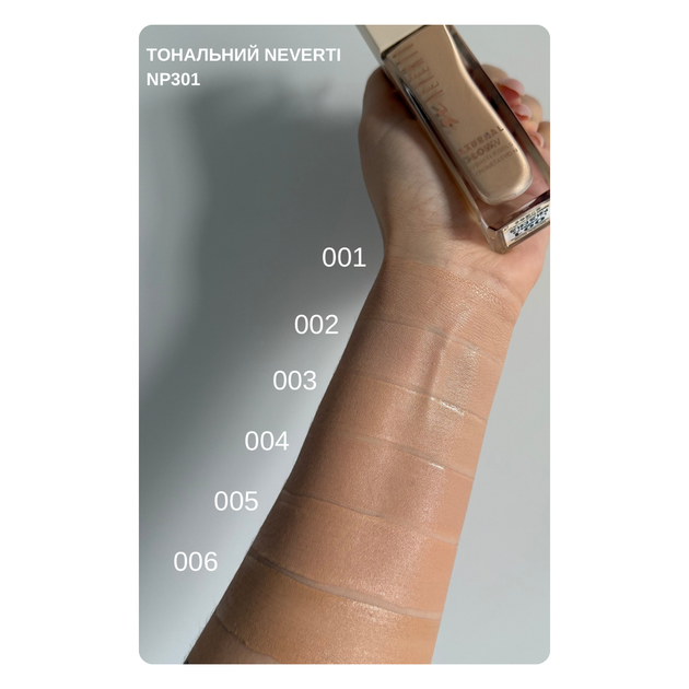 Тональная база для лица Neverti Natural Glow увлажняющая 32 мл (NP301), 002 Ivory Айвори - изображение 4