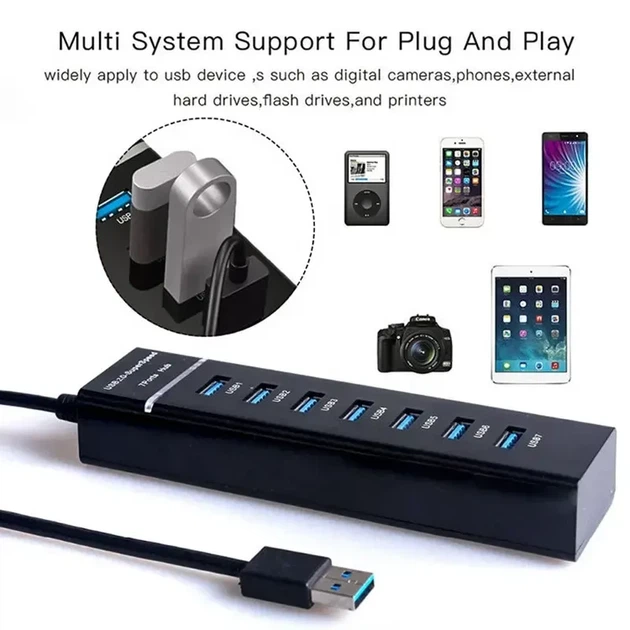 USB-hub хаб Super Speed 7 портов USB3.0 30 см Черный - изображение 6