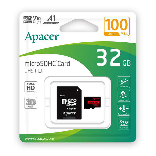 Карта пам'яті microSDHC (UHS-1) Apacer 32Gb class 10 V10 A1 R100MB/s (adapter SD) (AP32GMCSH10UB-R) - изображение 2
