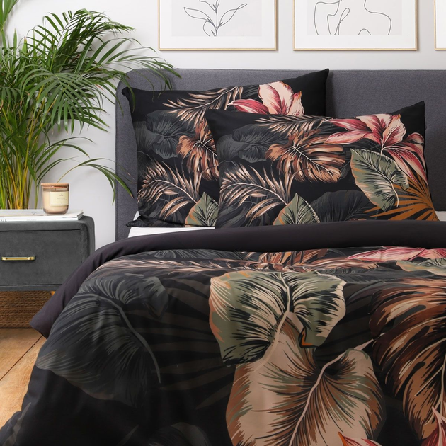 Komplet pościeli Homla Fonce Dwuosobowy mikrofibra w liście Czarny 160 x 200 cm (5904183825496) - obraz 2