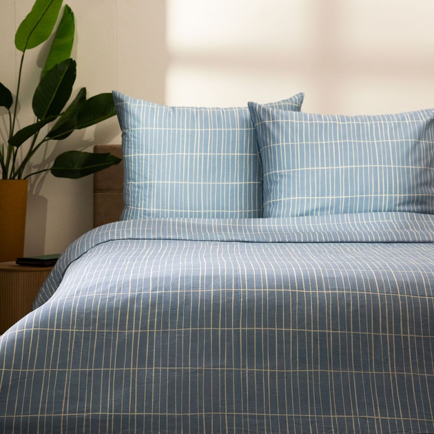 Комплект постільної білизни Homla Grila King Size Підковдра 220 x 200 см + 2 наволочки 70 x 80 см бавовняний у клітинку Синій (5906496729379) - зображення 1