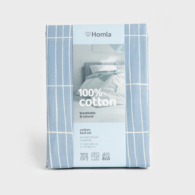 Комплект постільної білизни Homla Grila King Size Підковдра 220 x 200 см + 2 наволочки 70 x 80 см бавовняний у клітинку Синій (5906496729379) - зображення 6