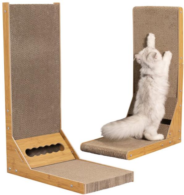 Drapak dla kotów LEAN Toys narożny stojący kartonowy z piłeczką 60 x 40 x 24 cm (5905991034582) - obraz 2