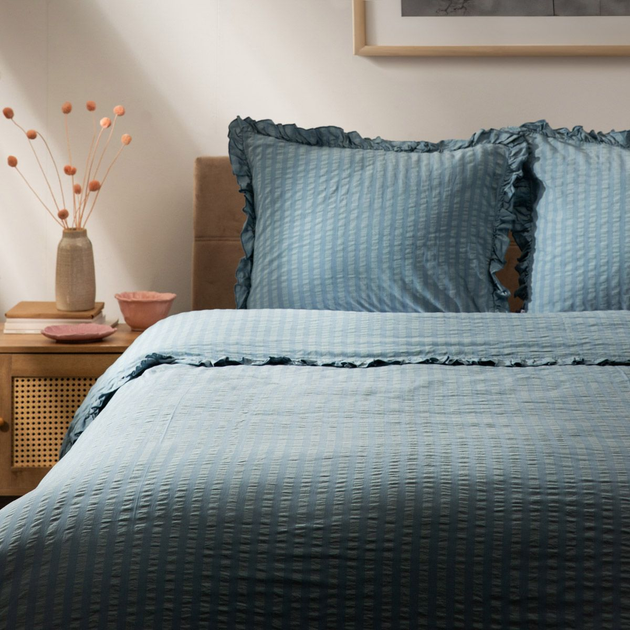 Комплект постільної білизни Homla Rosheen King Size Підковдра 220 x 200 см + 2 наволочки 50 x 60 см бавовняний із віскозою Синій (5906496701016) - зображення 1