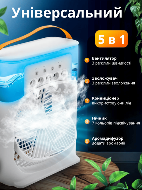 Портативный кондиционер настольный 600 мл 21 х 26 х 9 см Большой вентилятор увлажнитель воздуха Arctic GTM 3в1 от Usb переносной охладитель воздухоочиститель с LED подсветкой White - Фото 4 Портативный кондиционер настольный 600 мл 21 х 26 х 9 см Большой вентилятор увлажнитель воздуха Arctic GTM 3в1 от Usb переносной охладитель воздухоочиститель с LED подсветкой White - изображение 4