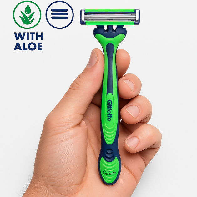 Одноразові станки Gillette Blue3 Sensitive 9+3 12 штук 3 леза з алое для чутливої шкіри - зображення 2