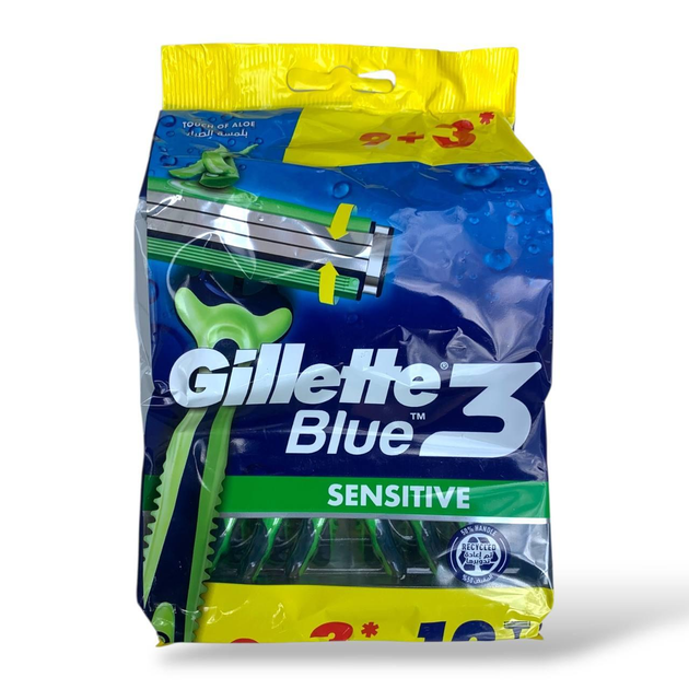 Одноразові станки Gillette Blue3 Sensitive 9+3 12 штук 3 леза з алое для чутливої шкіри - зображення 4