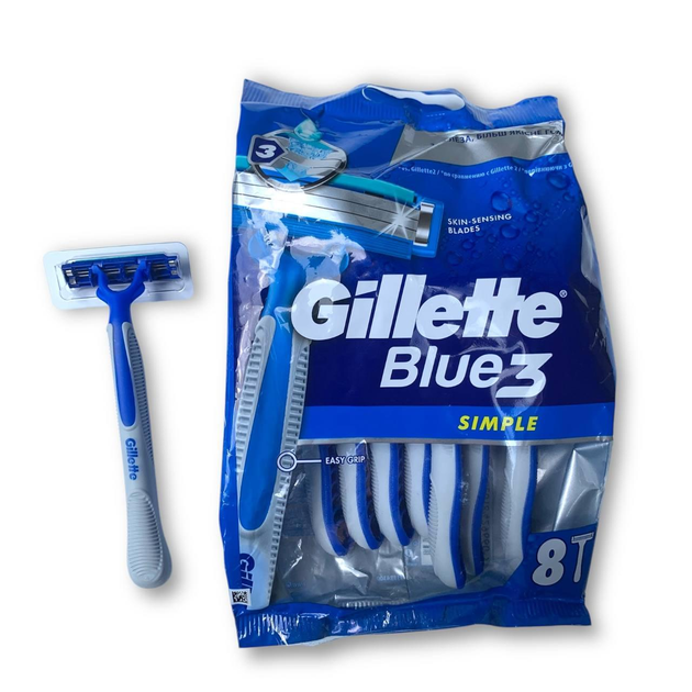 Одноразові бритви Gillette Blue3 Simple 8 шт чоловічі станки з 3 лезами, комфортне гоління - зображення 5