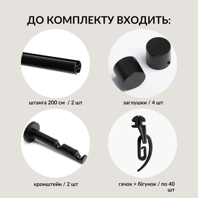 Карниз двухрядный профильный 200 см IDEIA 19 мм черный готовый укомплектованный - изображение 10