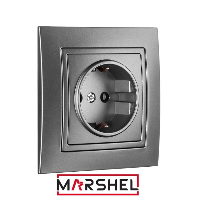 Розетка одноместная с заземляющим контактом MARSHEL ELEGANT RS16-379 Graffite - Фото 2 Розетка одноместная с заземляющим контактом MARSHEL ELEGANT RS16-379 Graffite - изображение 2