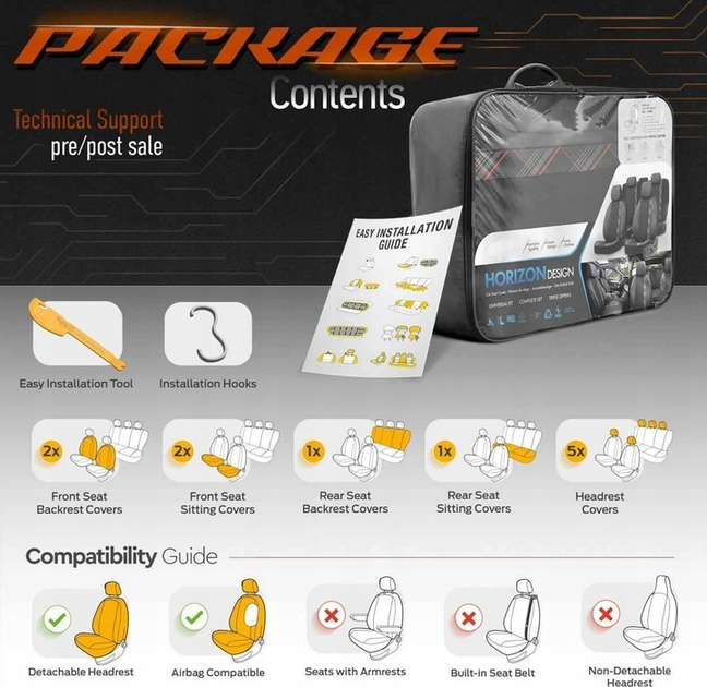 Pokrowce na siedzenie samochodowe Amio OTOM Horizon 1805 Orange 3-Zip (8681892867456) - obraz 10