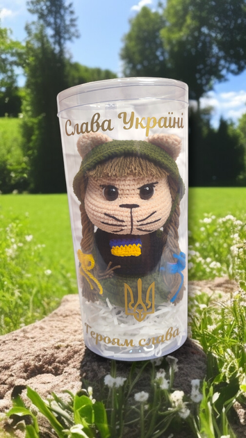 Іграшка ручної роботи Кішечка воїн ЗСУ з унікальним підписом 18 см (1-0009) - зображення 2