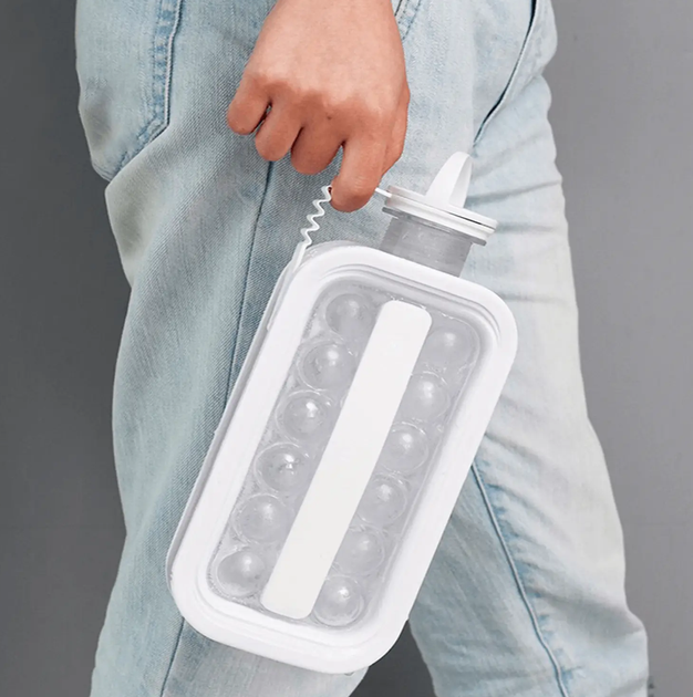 Портативная силиконовая форма для льда бутылка 2 в 1 ICE CUBE TRAY складная на 17 шариков - изображение 5
