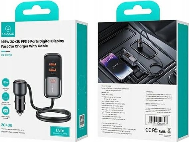 Ładowarka samochodowa Usams C40 3 x USB + 2 x USB-C 165 W (6958444908397) - obraz 6