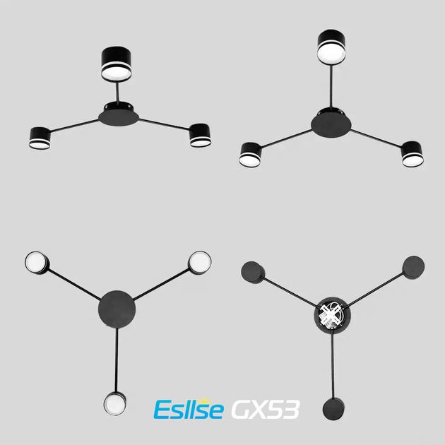 Люстра GUSTAV 3R черная Esllse на 3 лампы GX53 (потолочный светильник под сменные LED лампы) Ø850x85мм - изображение 4