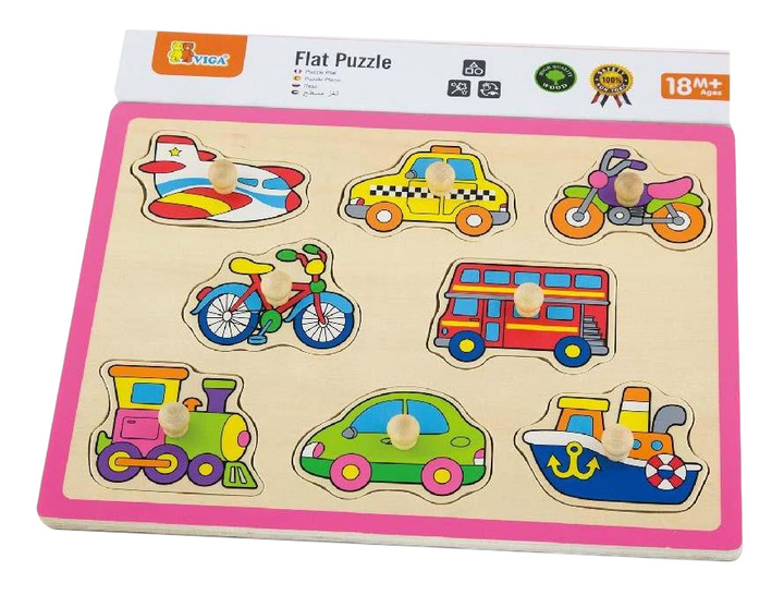 Zestaw drewnianych puzzli Viga na podkładce z uchwytami Pojazdy 50016 (6934510500160) - obraz 5
