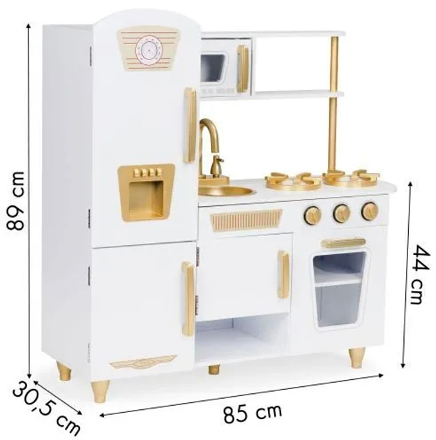 Kuchnia dla dzieci EcoToys drewniana duża biało-złota 7267 (5903769974832) - obraz 3