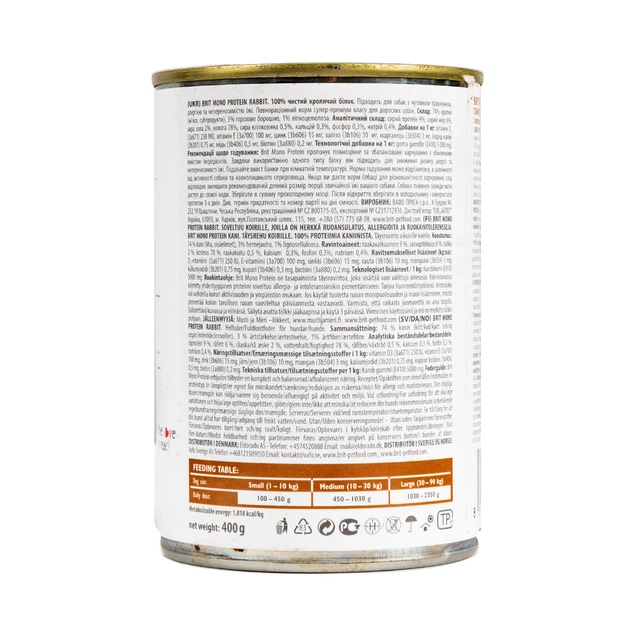 Корм влажный Brit Mono Protein Rabbit для собак с кроликом 400 г - изображение 3