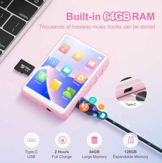 Hi-Fi MP3 плеер MECHEN M3 - 64GB, Bluetooth 5.3, сенсорный экран 2,4 дюйма, внешний динамик, FM,чехол, защитное стекло Pink - Фото 5 Hi-Fi MP3 плеер MECHEN M3 - 64GB, Bluetooth 5.3, сенсорный экран 2,4 дюйма, внешний динамик, FM,чехол, защитное стекло Pink - изображение 5