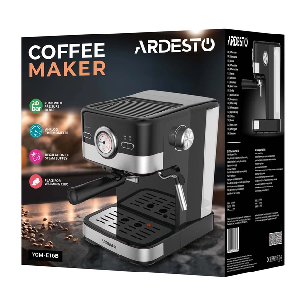 ARDESTO Кофеварка рожковая Steel Collection 1.5л, молотый, ручной капучинатор, черно-серебристый - изображение 13