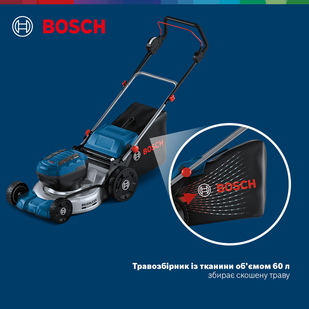 Аккумуляторная газонокосилка Bosch Professional GRA 18V2-460 18 В 46 см 60 л 30-70 мм 23 кг Без АКБ и ЗУ (0.600.8C8.000) - изображение 2