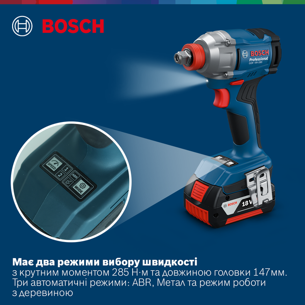 Аккумуляторный бесщеточный ударный гайковерт Bosch GDX 18V-285+ (L-BOXX + 2х аккумуляторы 18V 4,0Ah + Зарядное устройство) (06019N2102) - изображение 2