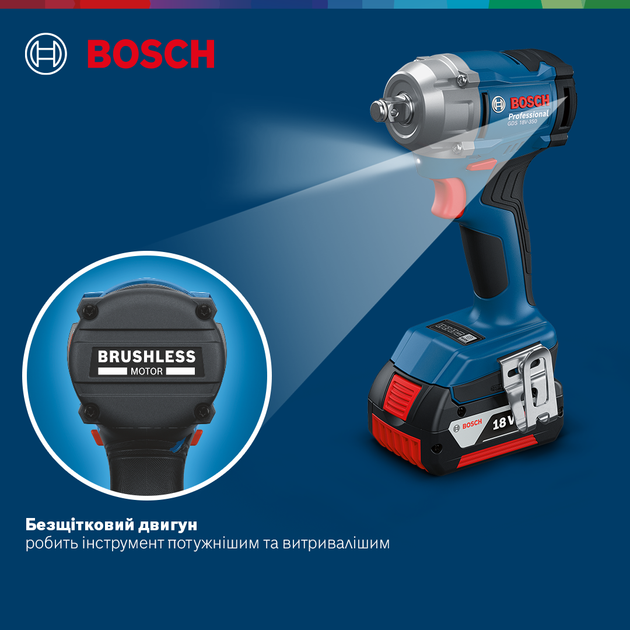 Аккумуляторный бесщеточный ударный гайковерт Bosch GDS 18V-350 (2 x аккумуляторы GBA 18V 4.0Ah + Профессиональное зарядное устройство для GAL 18V-20 + L-кейс) (06019M5021) - Фото 5 Аккумуляторный бесщеточный ударный гайковерт Bosch GDS 18V-350 (2 x аккумуляторы GBA 18V 4.0Ah + Профессиональное зарядное устройство для GAL 18V-20 + L-кейс) (06019M5021) - изображение 5