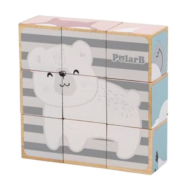 Zestaw drewnianych puzzli - kostek Viga PolarB na podkładce Zwierzątka, 9 elementów 44024 (6971608440243) - obraz 4