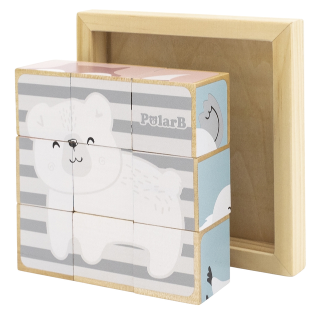 Zestaw drewnianych puzzli - kostek Viga PolarB na podkładce Zwierzątka, 9 elementów 44024 (6971608440243) - obraz 9