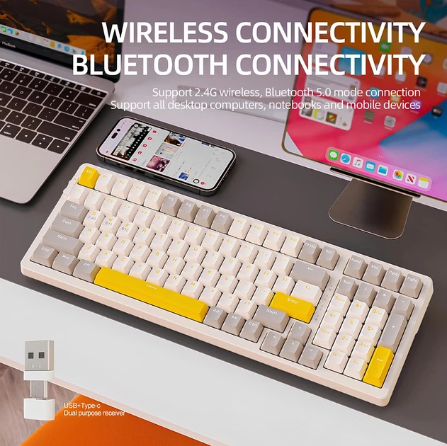 ☆YONE☆ Механічна бездротова (Bluetooth та 2.4G) клавіатура з HOT SWAP