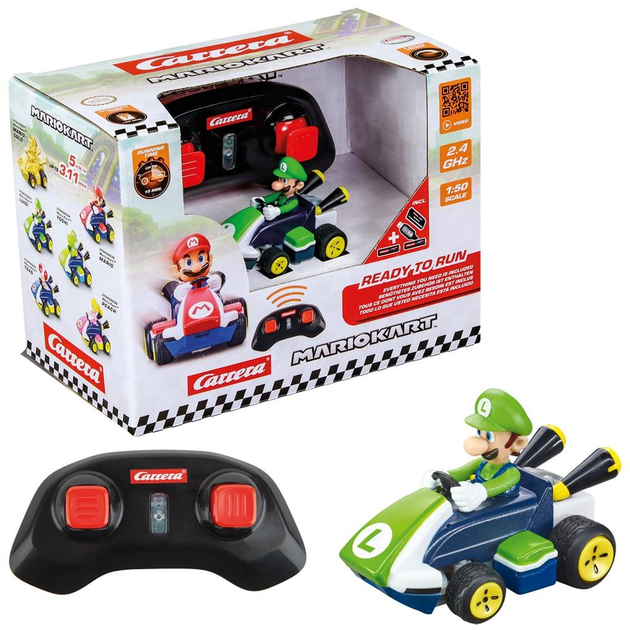 Samochodzik zdalnie sterowany Carrera Nintendo Luigi 2.4 GHz Mario Kart Mini RC 1:50 370430033 (9003150148395) - obraz 2