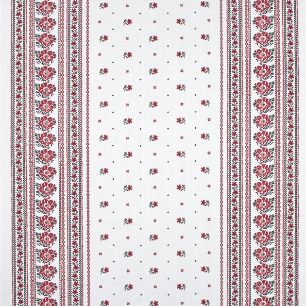 Тканина скатертна рогожка орнамент маки білий фон (160г/м.кв150см пог.м) 184457 - зображення 2