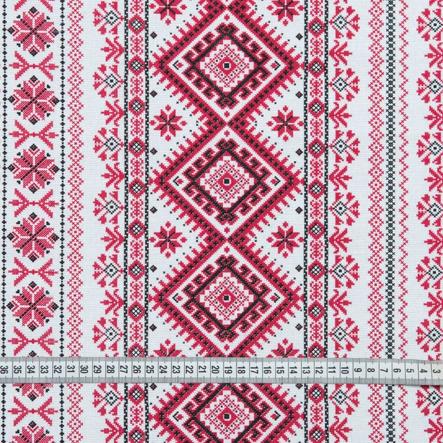 Ткань скатертная рогожка орнамент красный (150г/м.кв150см пог.м) 180267 - изображение 3
