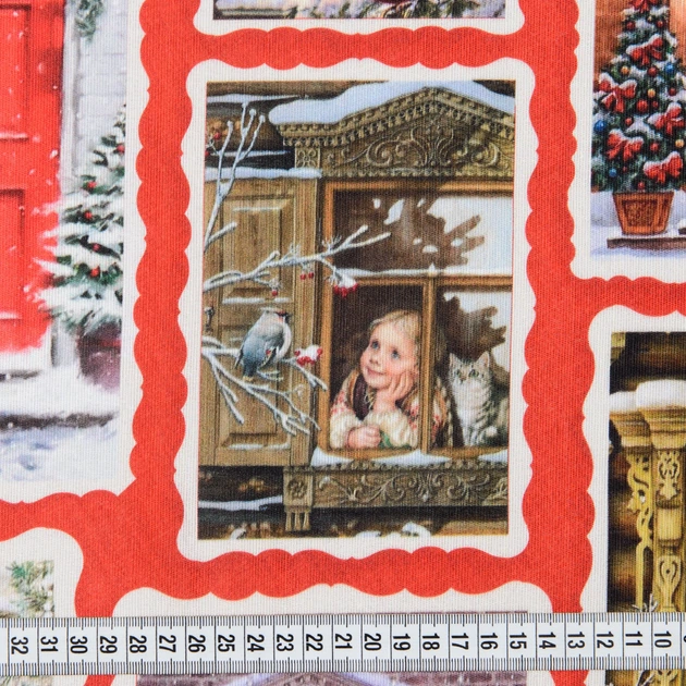 Новогодняя ткань лонета Коллаж открытки фон красный (153г/м.кв280см пог.м) 172811 - изображение 3