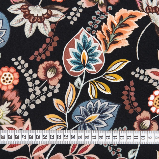 Тканина платтяний атлас GERDA квіти на чорному (130г/м.кв150см пог.м) 181581 - зображення 3